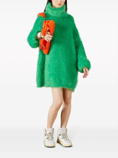 薄荷绿马海毛毛衣连衣裙 - 宽松版型