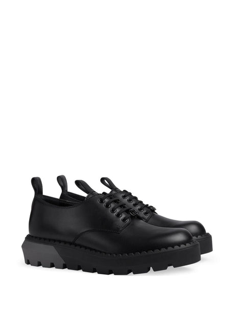 GUCCI Black Leather Men's Lace-Up Moccasins for Spring/Summer 2024