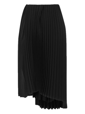 Women's Black Asymmetric Pleated Midi Skirt