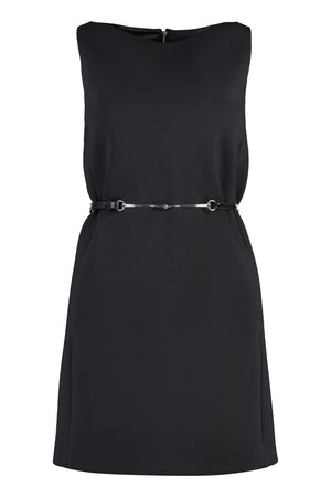 GUCCI Black Wool-Blend Dress with Leather Belt and Metal Horsebit for Women - FW23 Collection