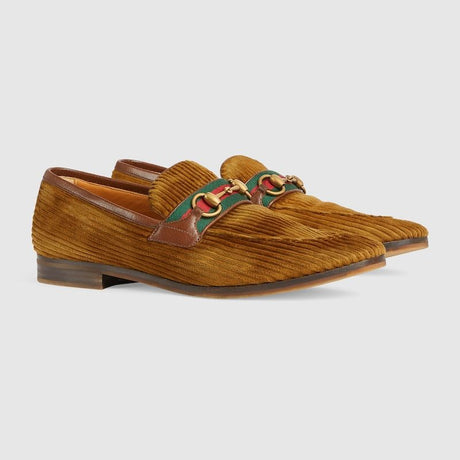 GUCCI Corduroy Loafers with Horsebit in Beige for Men