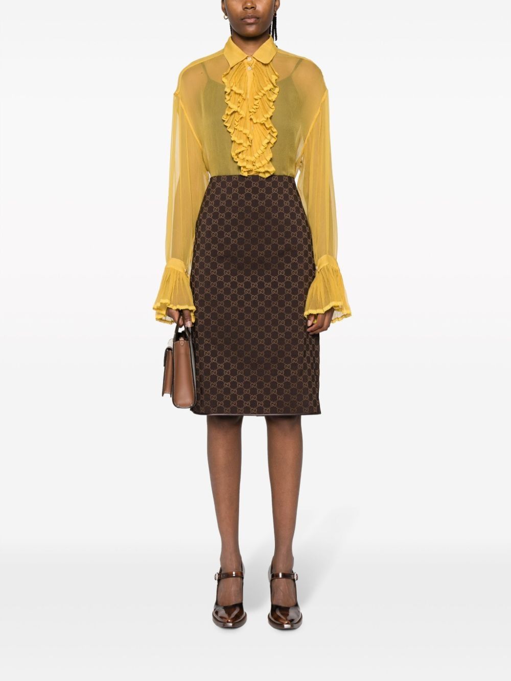 GUCCI Brown Viscose Skirt with Back Slit for FW23