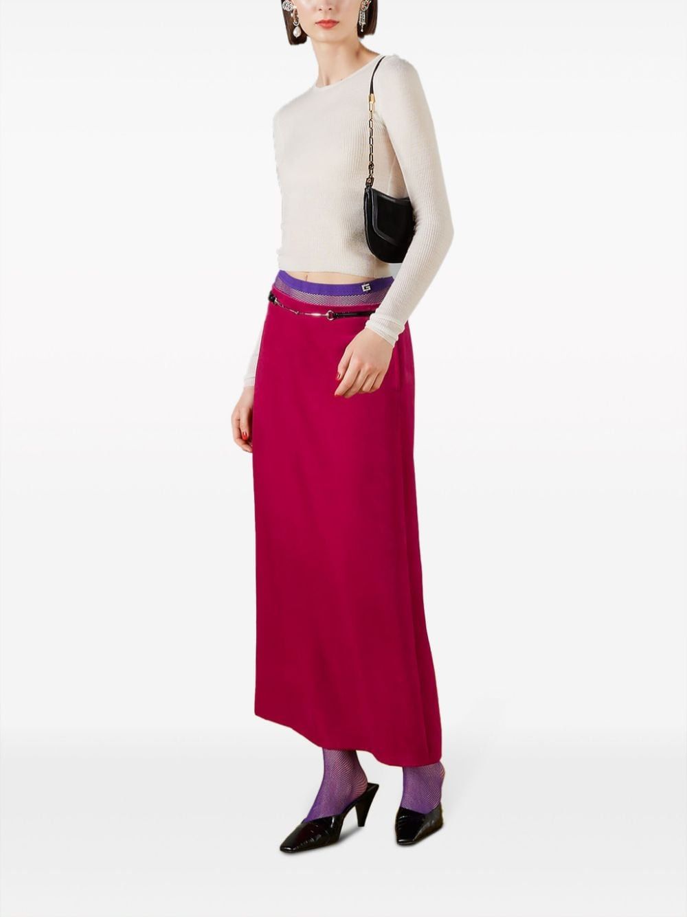 粉色丝绒女性羊绒腰带裙 - FW23