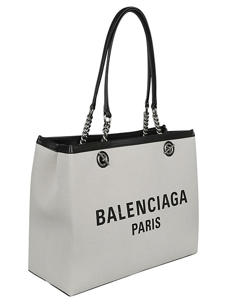 BALENCIAGA Beige Canvas Tote Bag with Ancient Silver Finishes for Women