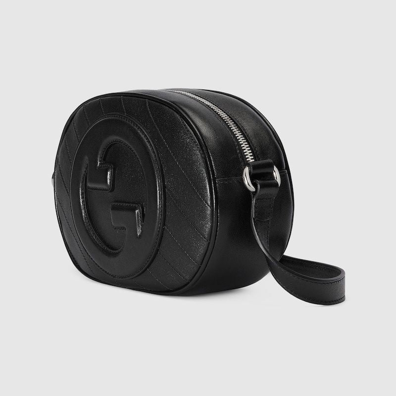 Black Leather Interlocking G Patch Shoulder Bag for Women