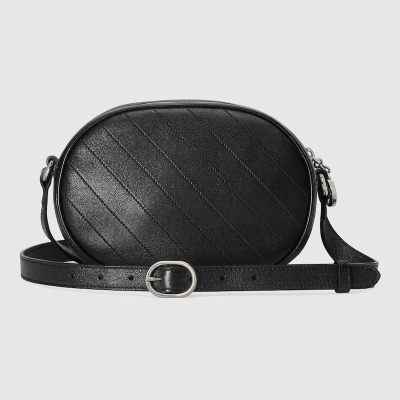 Black Leather Interlocking G Patch Shoulder Bag for Women