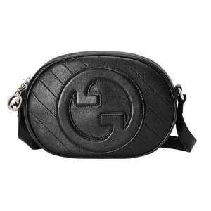GUCCI Mini Blondie Black Leather Shoulder Bag with Iconic Interlocking G, Adjustable Strap - 20x15x8 cm