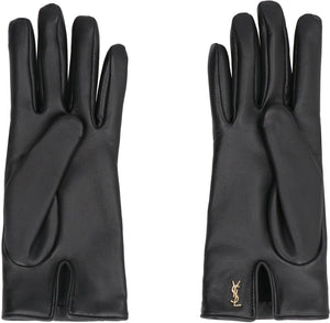 SAINT LAURENT Black Leather Gloves for Women - SS24 Collection