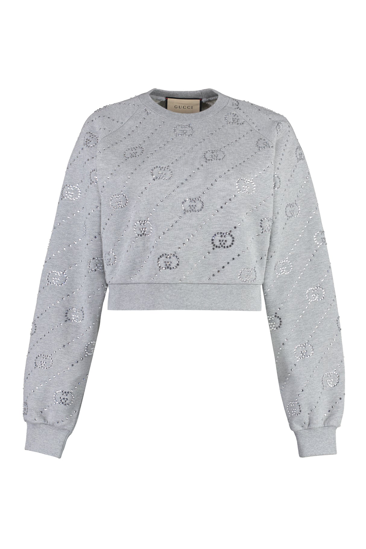 GUCCI Rhinestone Grey Crew-Neck Sweatshirt for Women - FW23 Collection