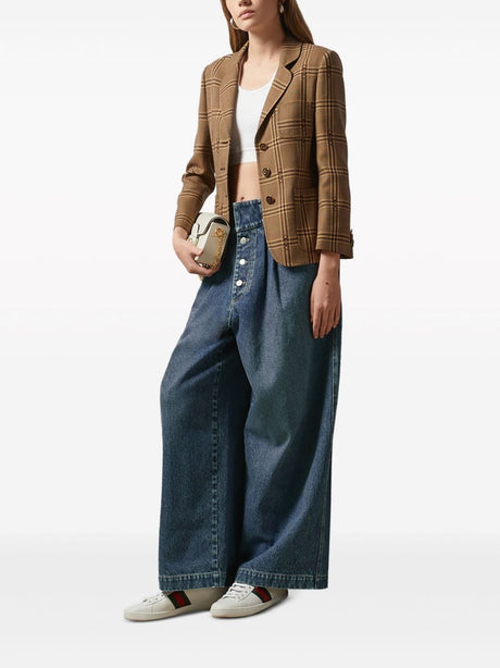 GUCCI Beige Wool Horsebit Check Jacket for Women | SS24 Collection