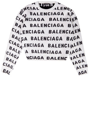 BALENCIAGA White Crew-Neck Wool Sweater for Women - FW23 Collection