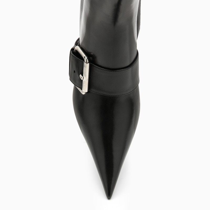 Women's Black Leather Pointed Ankle Boots SS24