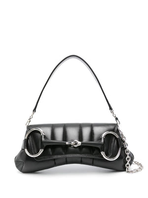 Quilted Leather Shoulder Bag with Detachable Straps and Magnetic Closure