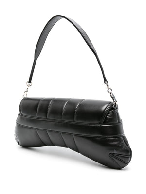 Quilted Leather Shoulder Bag with Detachable Straps and Magnetic Closure