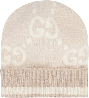 Mũ len cỡi tay đính logo GG tinh tế với chỉ kim vàng cho phụ nữ