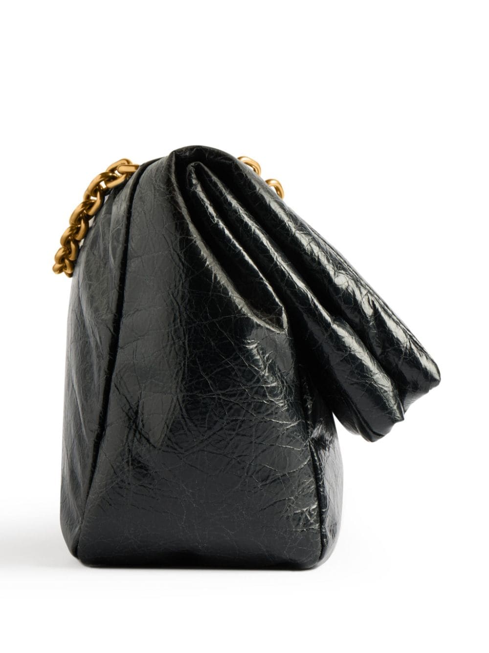 迷你摩纳哥黑色小牛皮单肩包，带古董金属色，尺寸27.9x18x10厘米