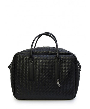Black Leather Weekend Bag with Intricate Design
