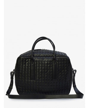 Black Leather Weekend Bag with Intricate Design