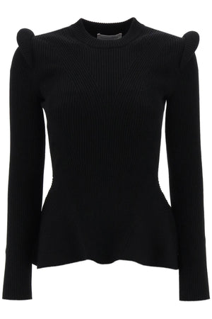 ALEXANDER MCQUEEN Black Ribbed Peplum Sweater for Women