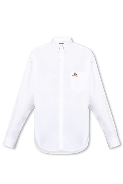Men's Drop Shoulder Shirt with Balenciaga Logo Print