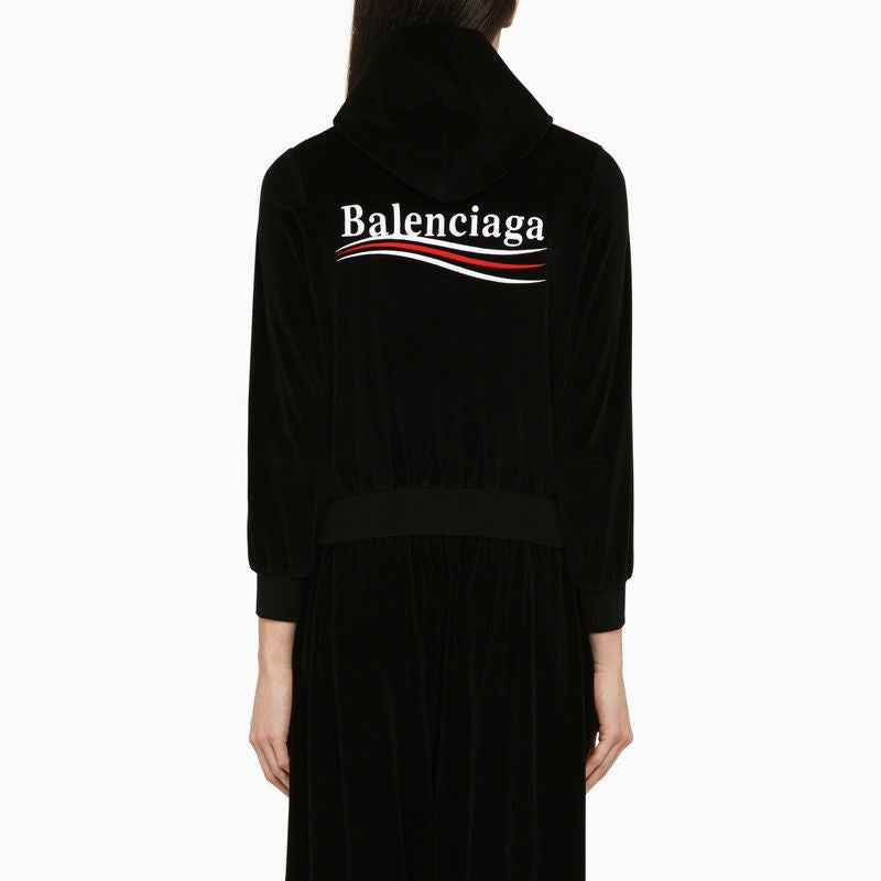BALENCIAGA Black Cotton Zip Sweatshirt with Logo for Women