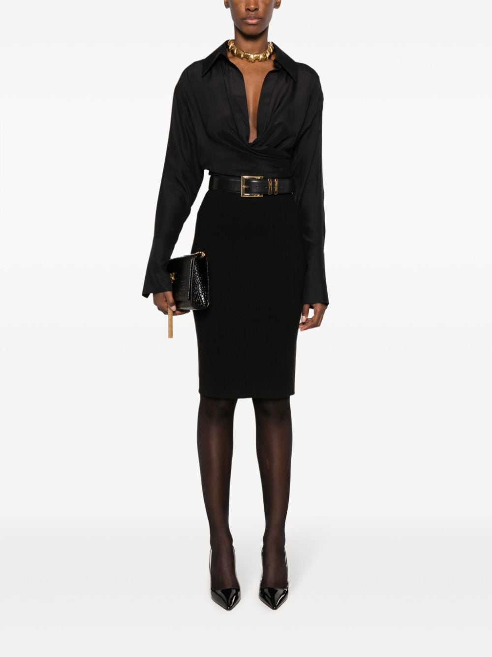 SAINT LAURENT Black Wool Pencil Skirt for Women - FW23