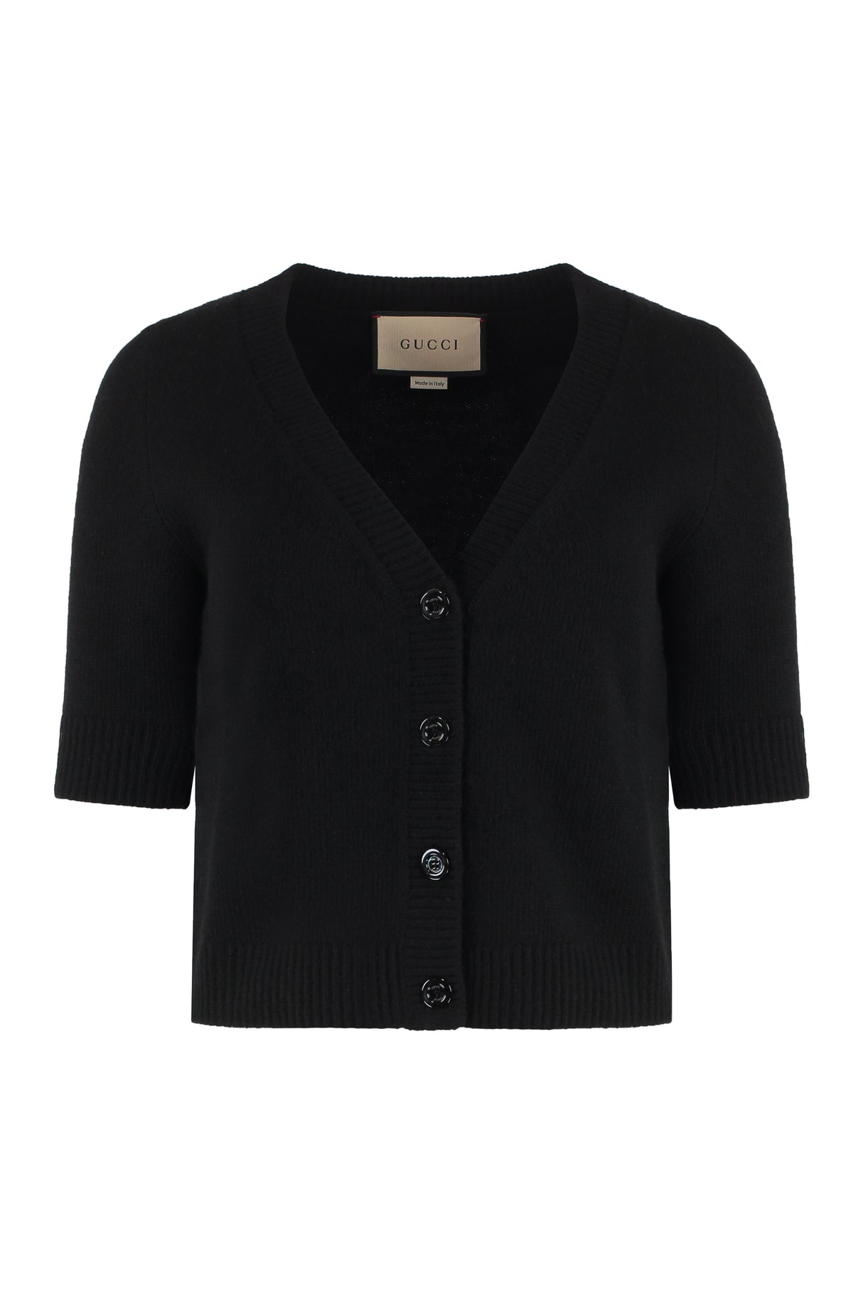 Black Cropped-Length Wool and Cashmere Cardigan for Women
