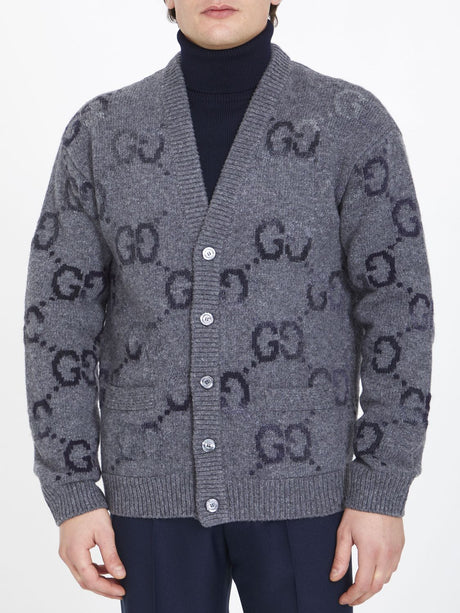Áo len nam màu xám với họa tiết GG toàn diện