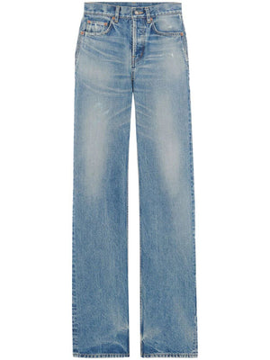 Blue Straight Leg Cotton Jeans for Women