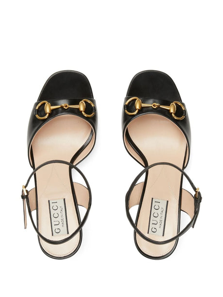 GUCCI Black Leather Mid Heel Slingback Sandals for Women