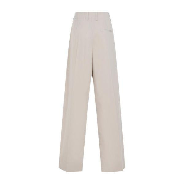 BOTTEGA VENETA Women's Beige Cotton Silk Pants for SS24 Collection