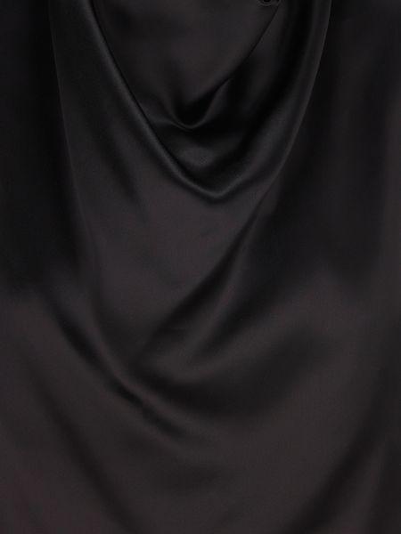 SAINT LAURENT Black Satin Short Top with Hooded Neck for Women