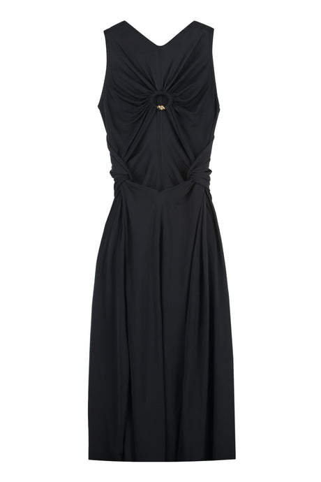 迷人黑色T恤連身裙 - 時尚開背設計與收腰造型