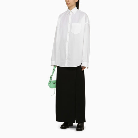 黑色羊毛直筒長裙 － 側拉鍊與腰帶環設計