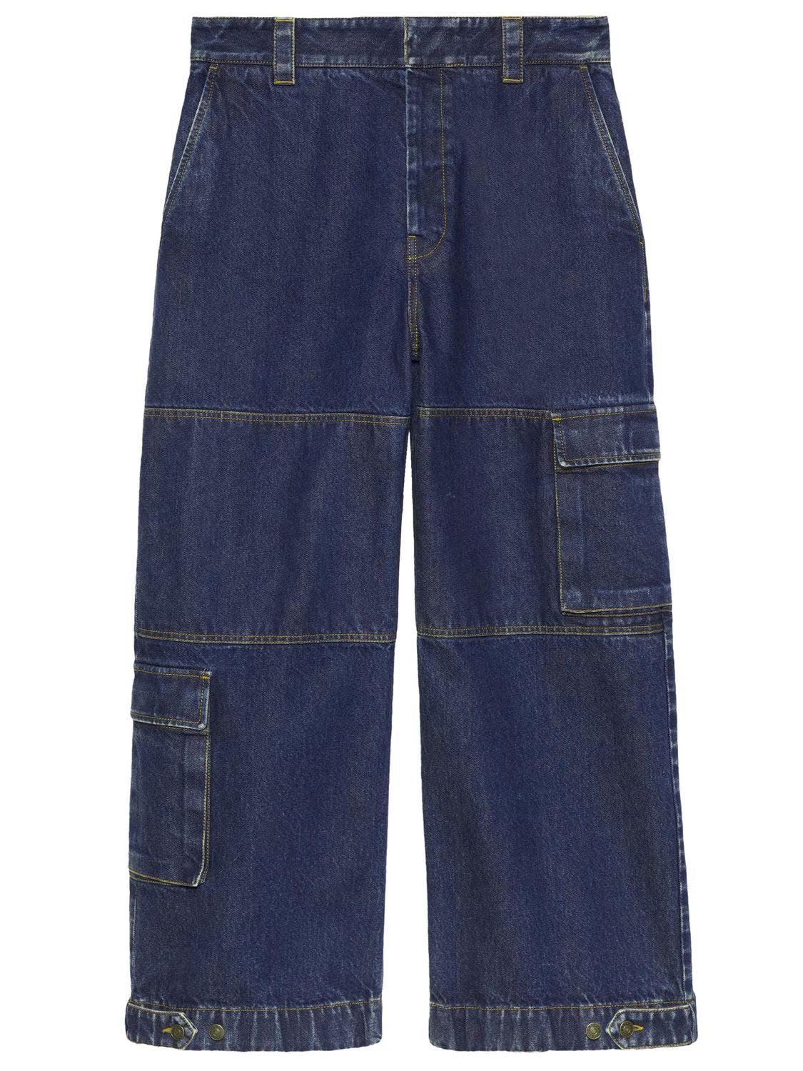 GUCCI Men's Blue Cargo Jeans with Contrasting Color Stitching - SS24 Collection