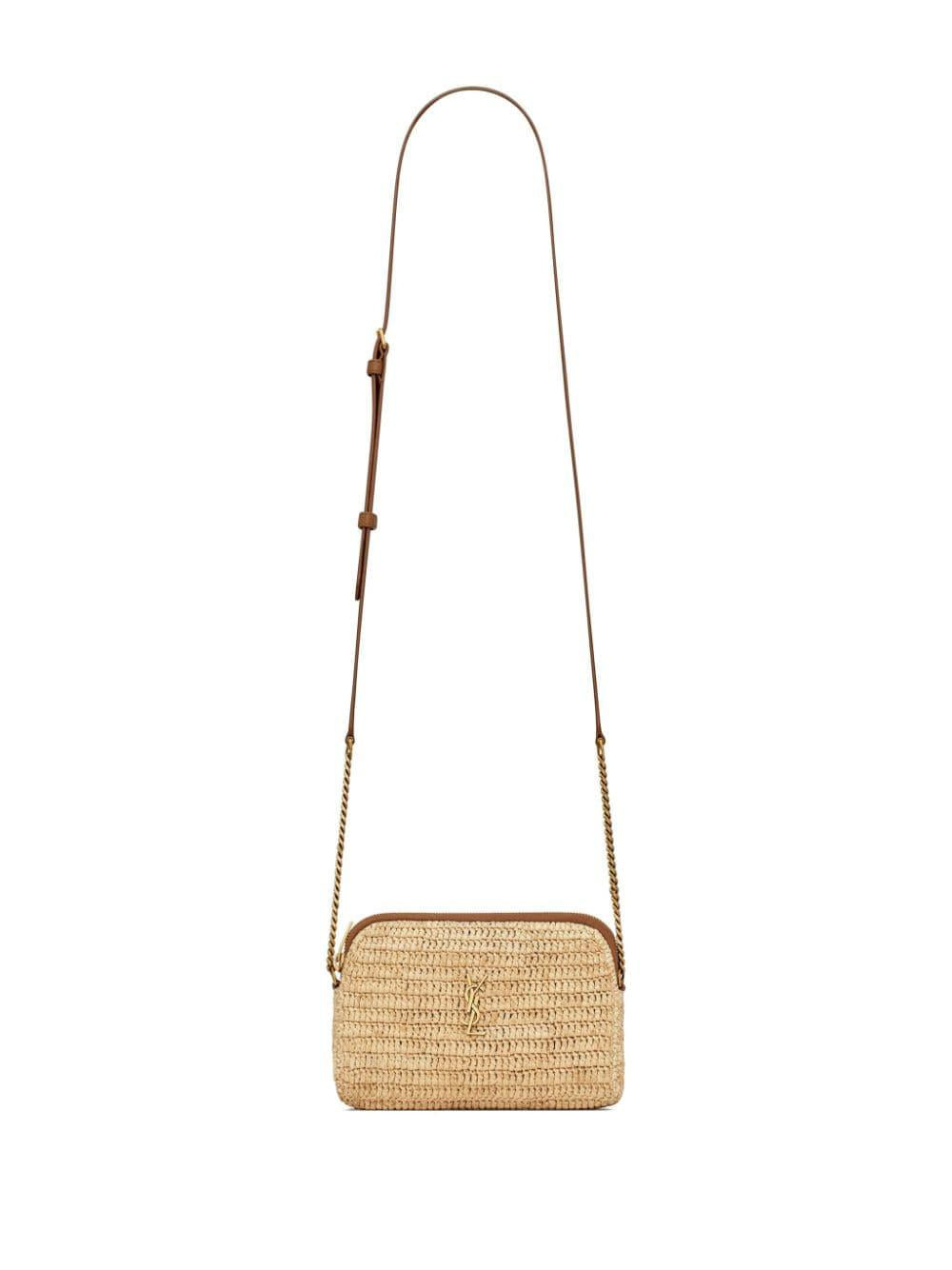 SAINT LAURENT Women's Mini Raffia and Calfskin Handbag in Natural Brick Color for Spring/Summer 202TO