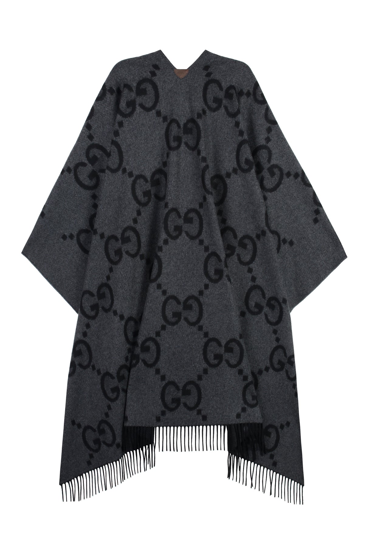 GUCCI Reversible Gray Cashmere Poncho with Leather Details for Women