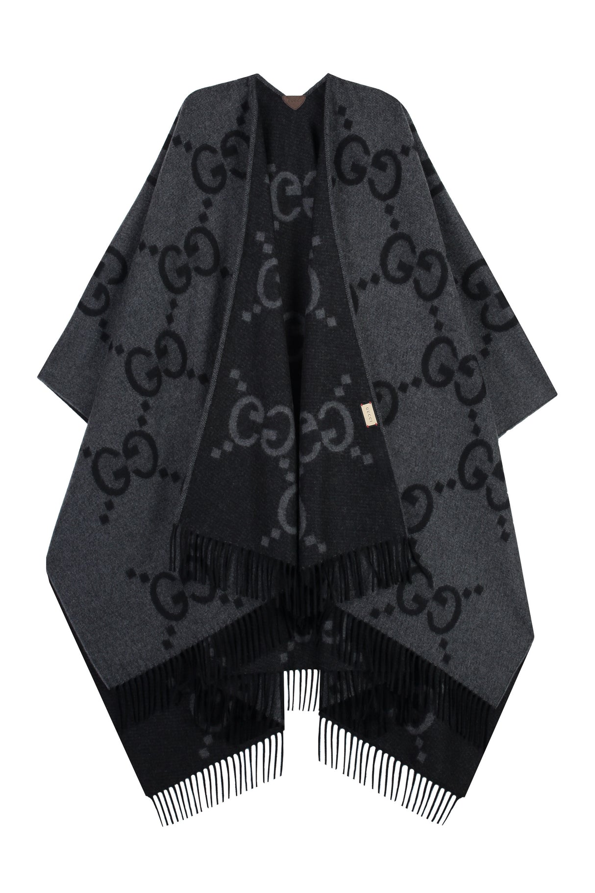 GUCCI Reversible Gray Cashmere Poncho with Leather Details for Women