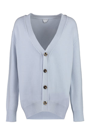 Light Blue Cashmere Cardigan with Leather Patches