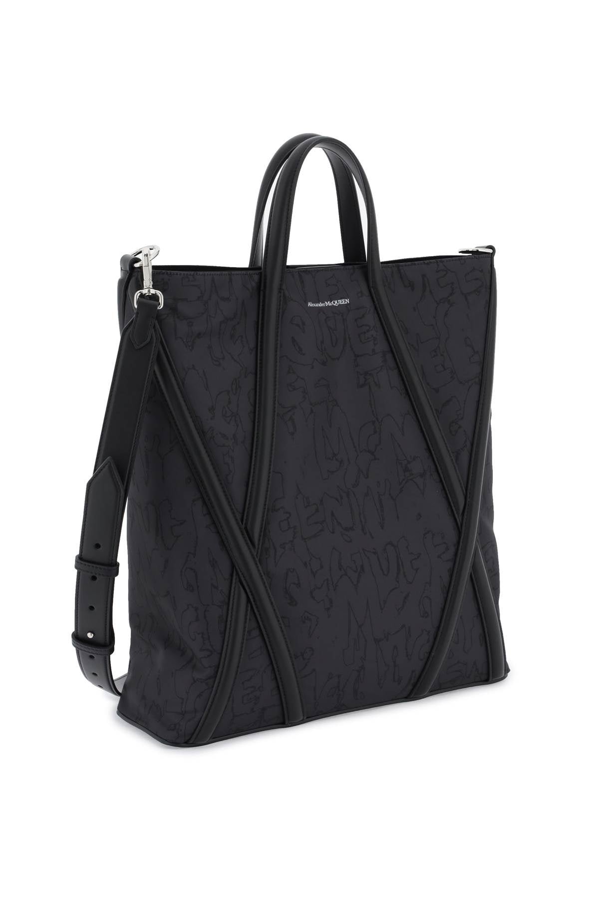 Túi đeo vai Nylon nam màu đen với họa tiết Graffiti toàn phần và chi tiết Harness