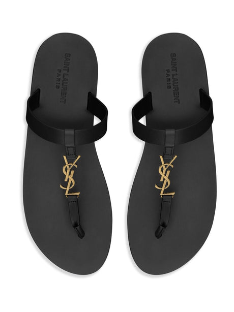 Thương hiệu sang trọng: Sandals da nam màu đen với logo Cassandre