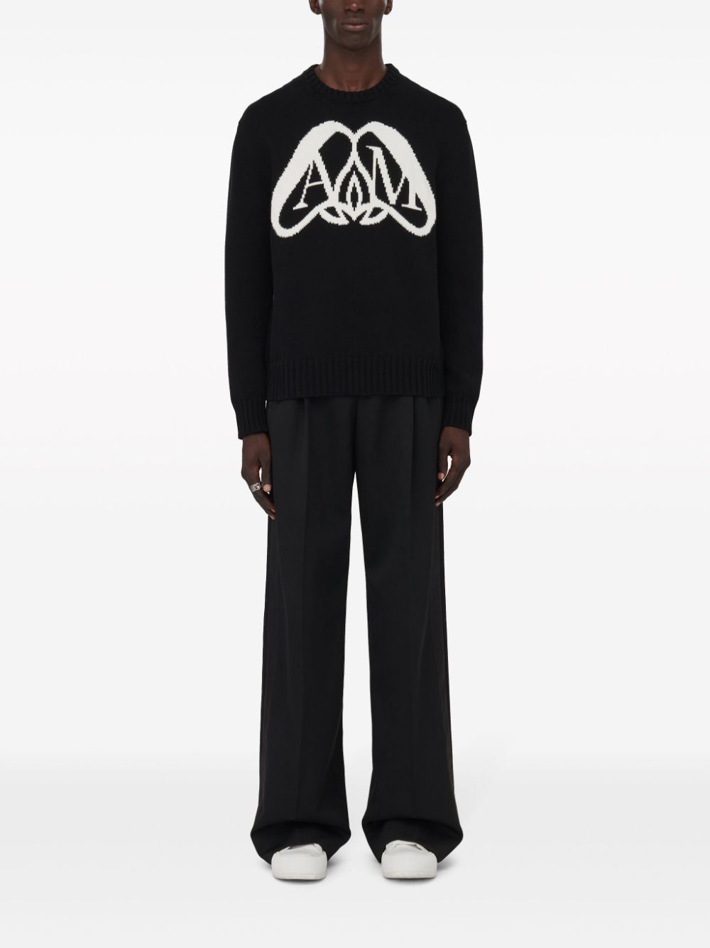 ALEXANDER MCQUEEN Elegant Logo Intarsia Cotton Sweatshirt for Men in Black and White