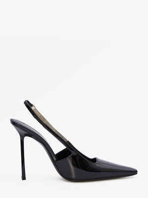 Black Shiny Calfskin Slingback Pumps with Geometric Stiletto Heel