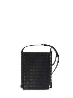 Men's Black Flat Loop Handbag with Intrecciato Motif and Knotted Details