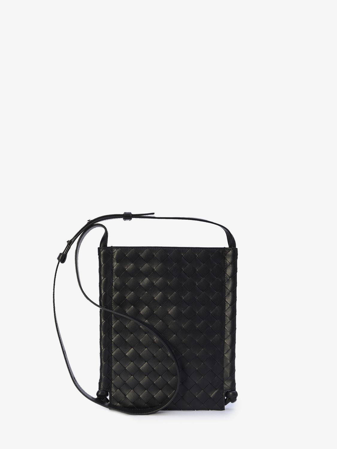 Men's Black Flat Loop Handbag with Intrecciato Motif and Knotted Details