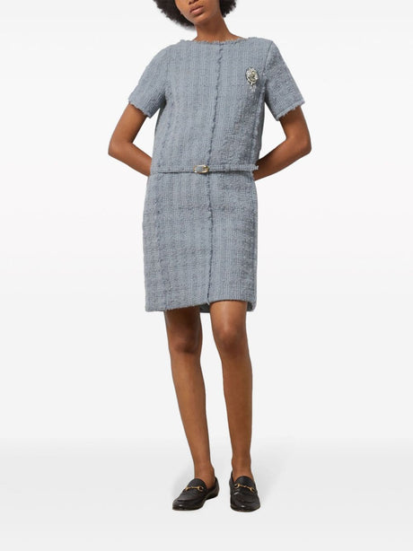 Clear Blue Tweed Mini Dress for Women SS24