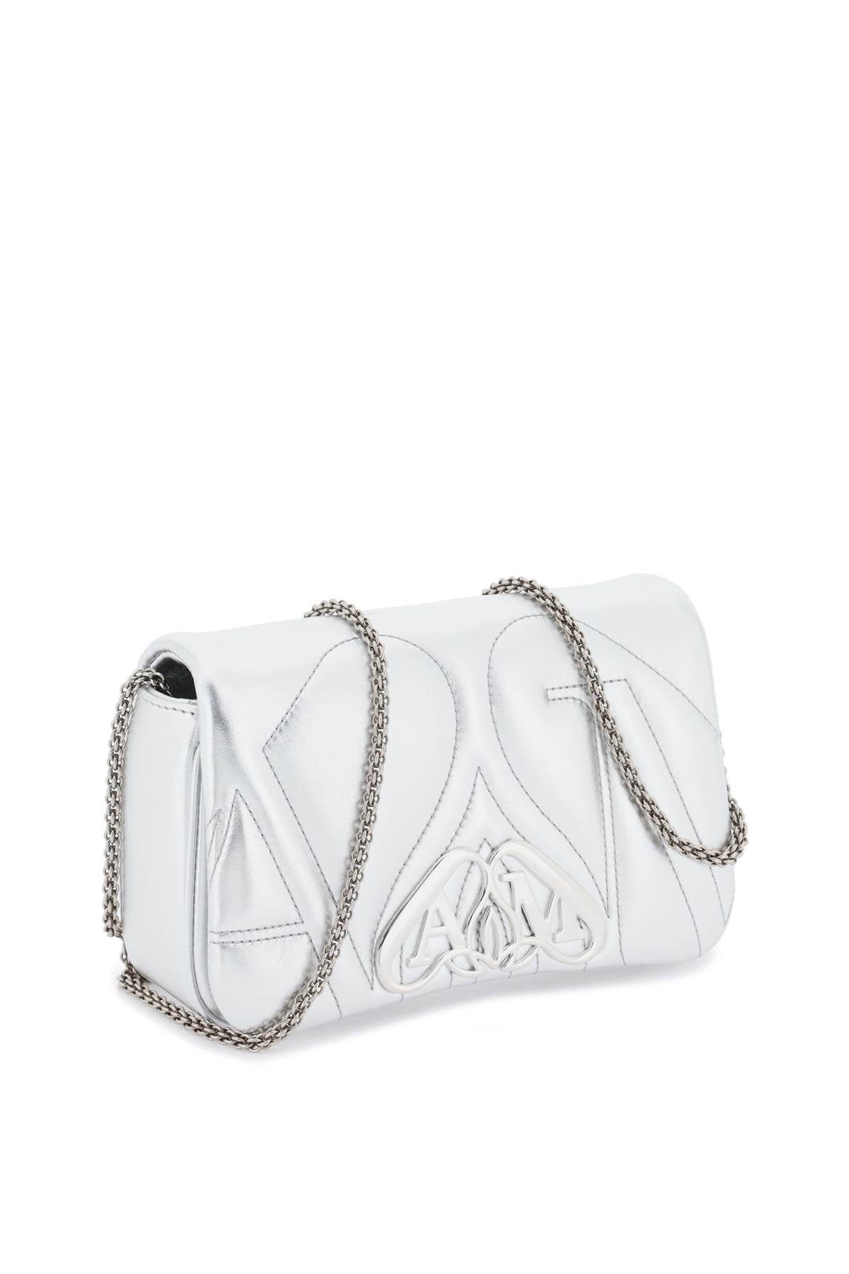 ALEXANDER MCQUEEN Silver Seal Mini Leather Crossbody Handbag with Detachable Chain - Gray