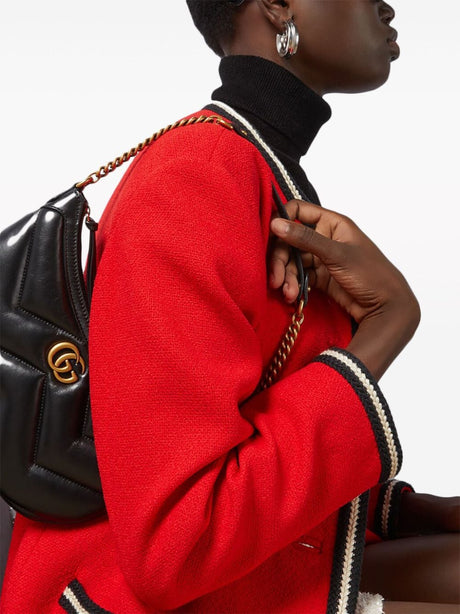 Women's Black Quilted Shoulder Handbag with Gold-Tone Hardware
