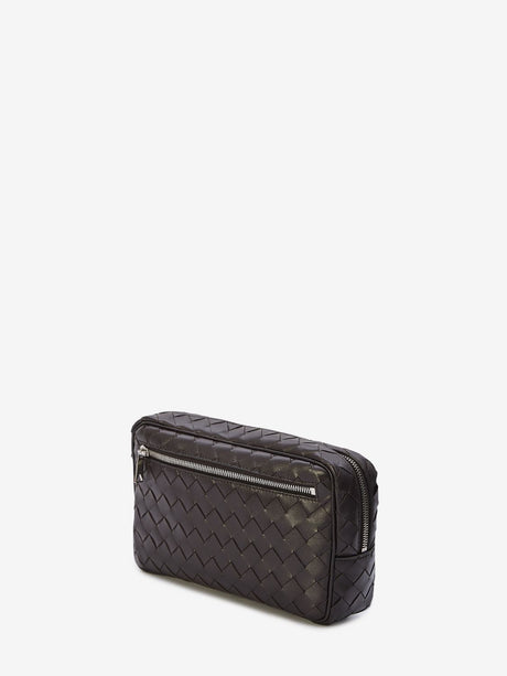 Brown Calfskin Intrecciato Pouch Handbag for Men