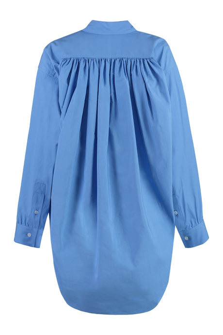 Light Blue Oversized Shirt with Gathered Shoulders and Asymmetric Hem